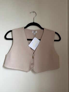 Wyld Blue Cropped Beige V-Neck Knit Vest